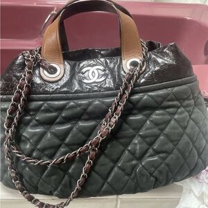 Chanel Black and Brown Quilted Shoulder Bag